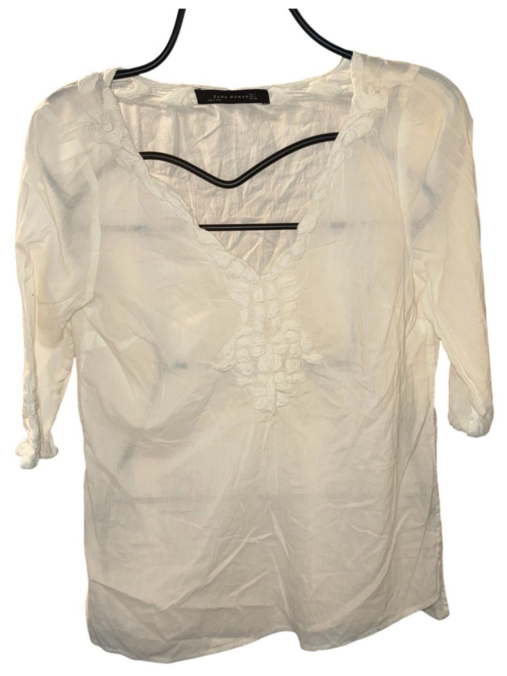 Zara Embroidered V-Neck Peasant Blouse